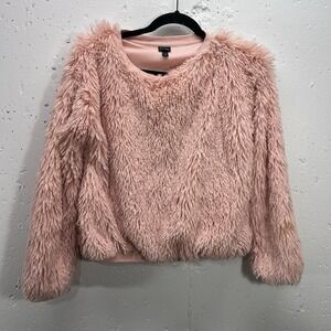 Art Class Girls XL‎ Sweater Fluffy Faux Fur Pink Long Sleeve